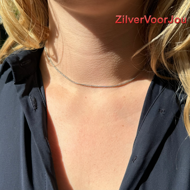 Zilveren square spiga rhodium ketting 40 cm