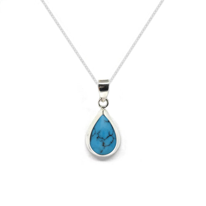 Zilveren ketting met druppelhanger turkoois blauw