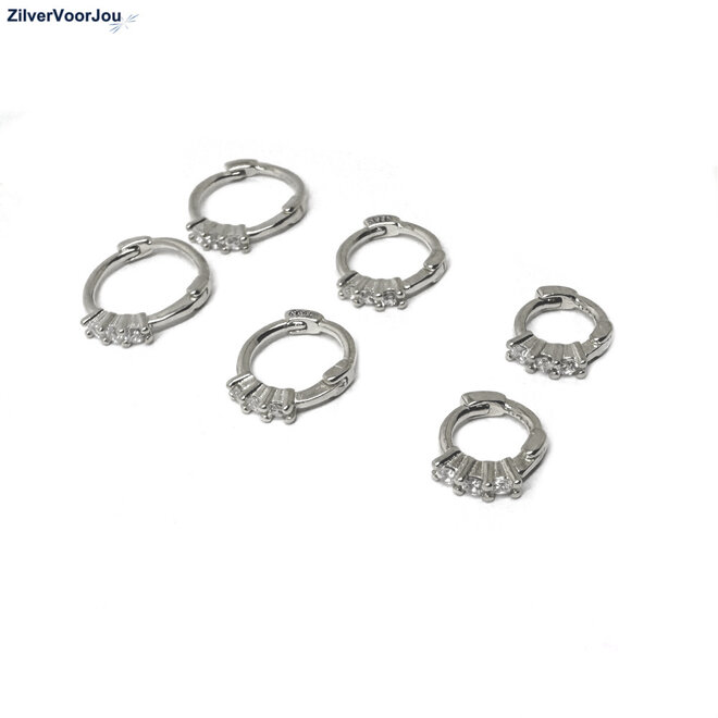 Zilveren 3-delige set mini huggie hoops 3 tiny stars 11, 9 en 7 mm