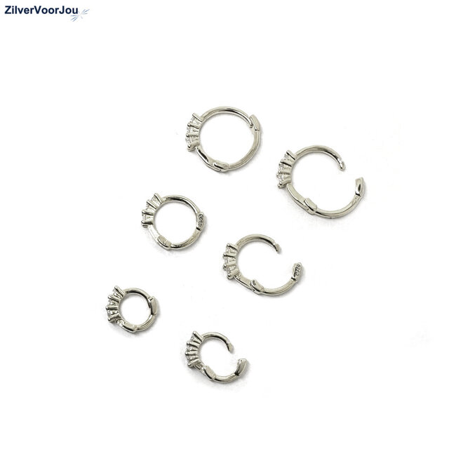 Zilveren 3-delige set mini huggie hoops 3 tiny stars 11, 9 en 7 mm