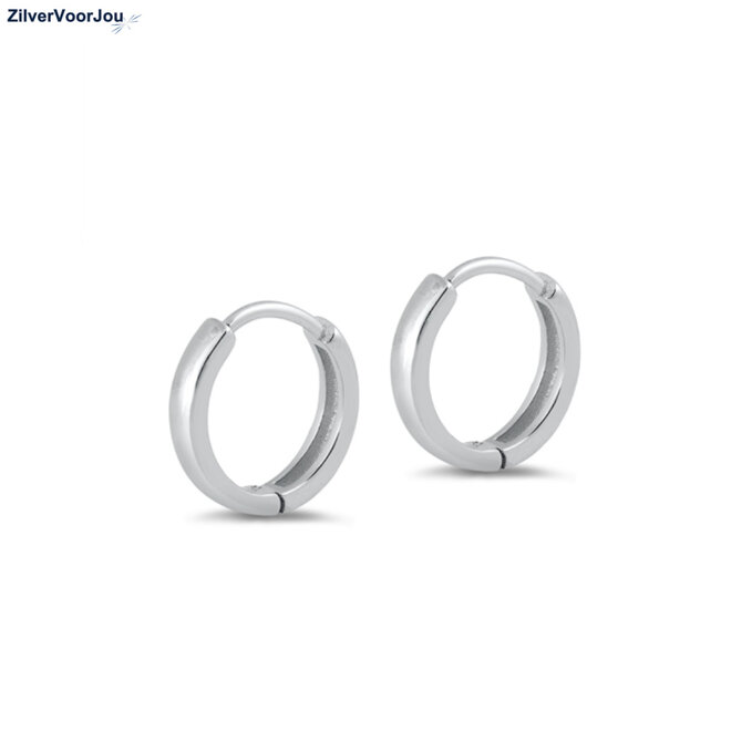 Zilveren huggie hoops 2 mm breed rhodium