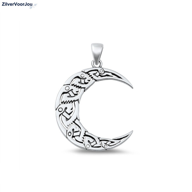 Zilveren Keltische maan kettinghanger