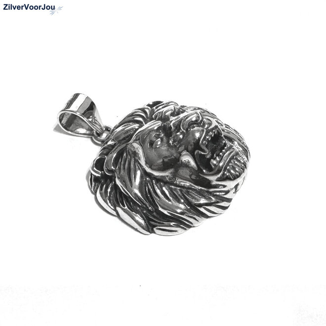 Zilveren brullende leeuwenkop kettinghanger