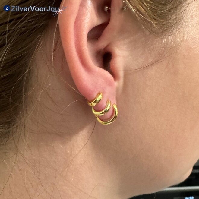 Gold plated 925 zilveren ronde huggie hoops 3 mm breed