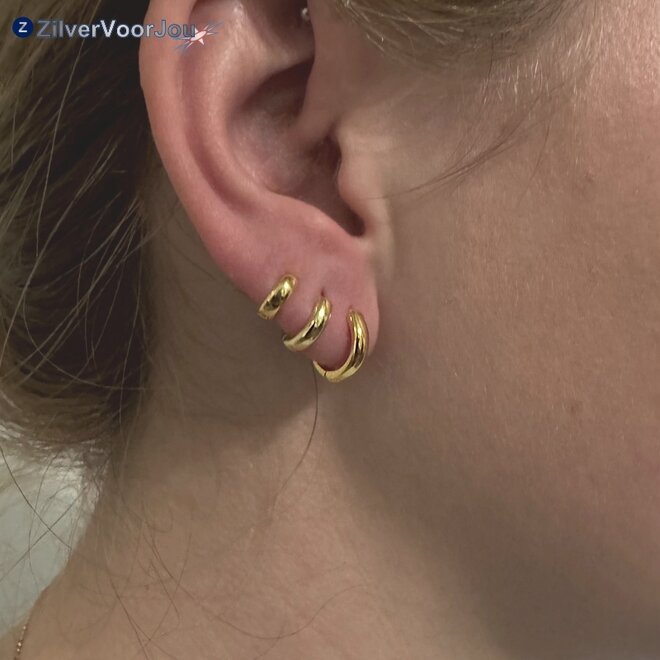 Gold plated 925 zilveren ronde huggie hoops 3 mm breed