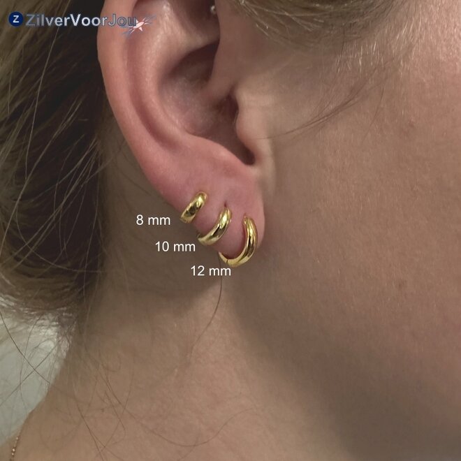 Gold plated 925 zilveren ronde huggie hoops 3 mm breed
