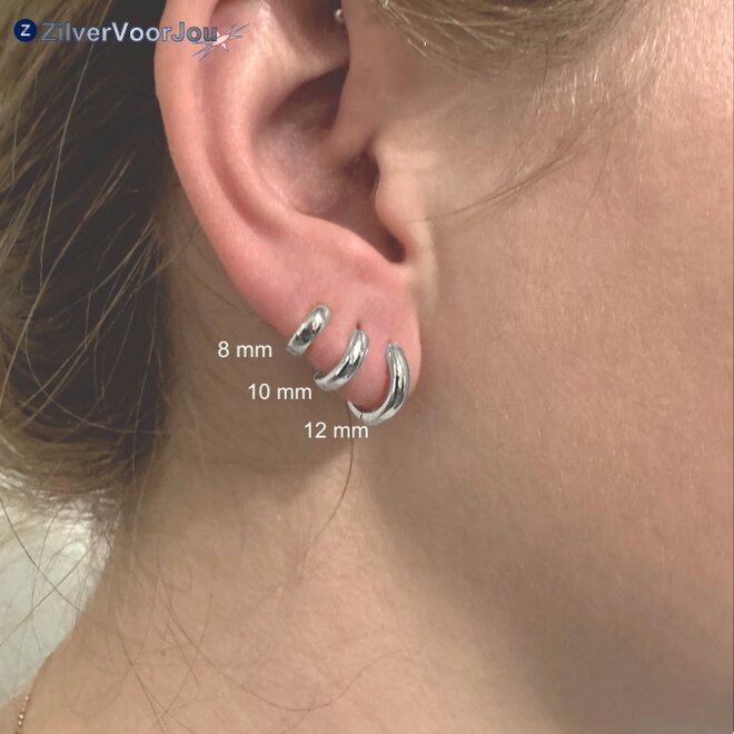 Zilveren huggie hoops 3 mm breed rhodium