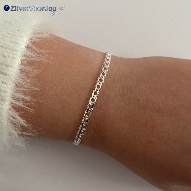Zilveren dubbele gourmet schakelarmband 18 cm