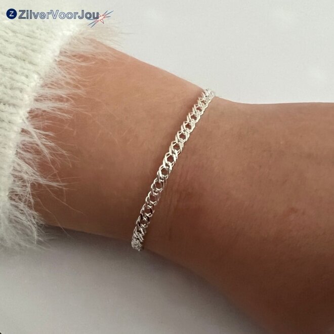 Zilveren dubbele gourmet schakelarmband 18 cm
