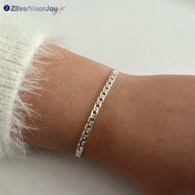 Zilveren dubbele gourmet schakelarmband 18 cm