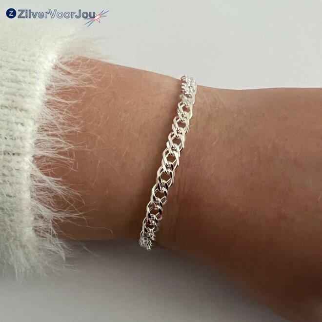 Zilveren dubbele gourmet rombo schakelarmband  5.8 mm breed