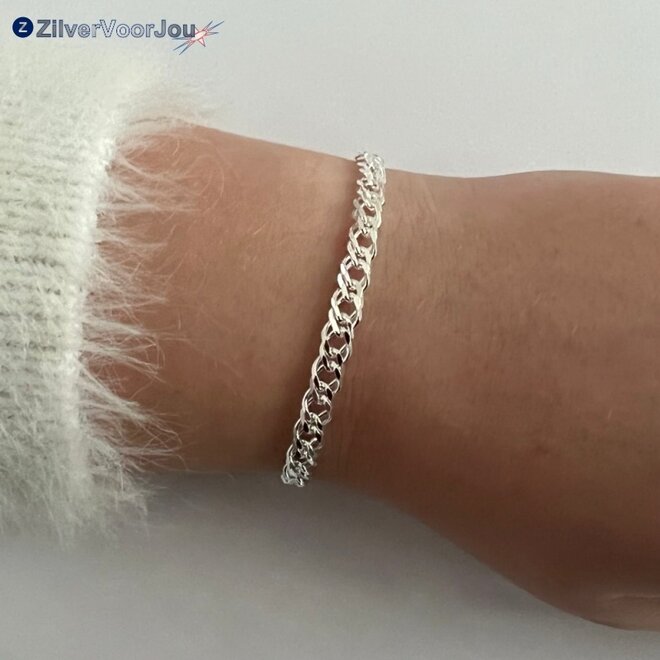 Zilveren dubbele gourmet rombo schakelarmband  5.8 mm breed