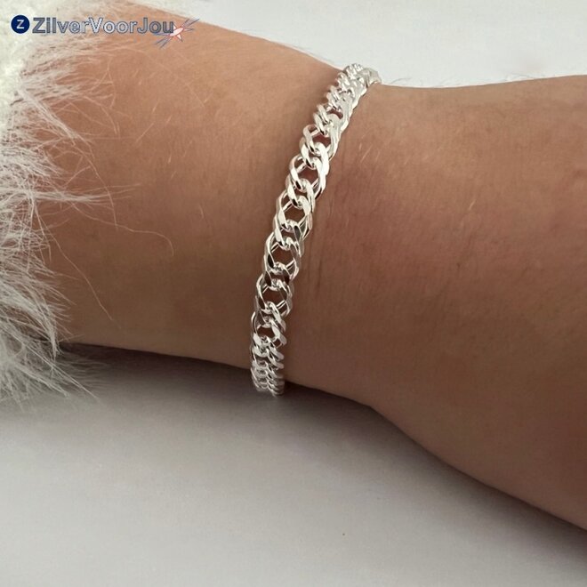 Zilveren dubbele gourmet rombo schakelarmband  5.8 mm breed