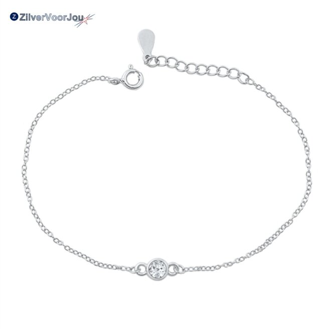 Zilveren minimalistisch solitair witte zirkonia armbandje