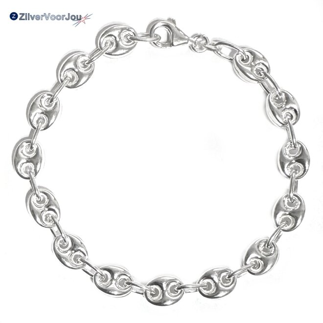 Zilveren puffed marina schakelarmband