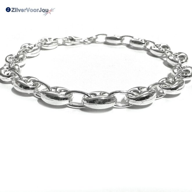 Zilveren puffed marina schakelarmband