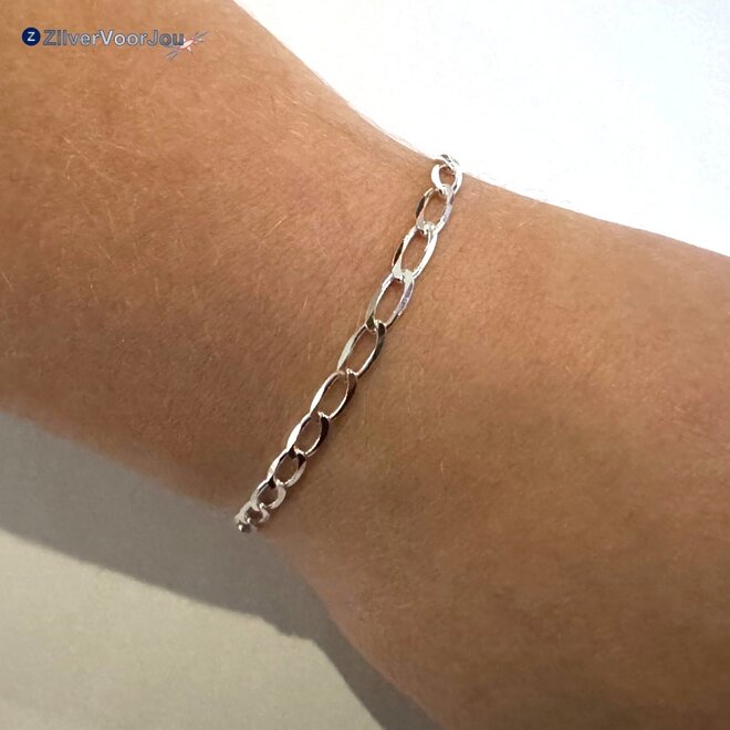 Zilveren lange gourmet schakel armband