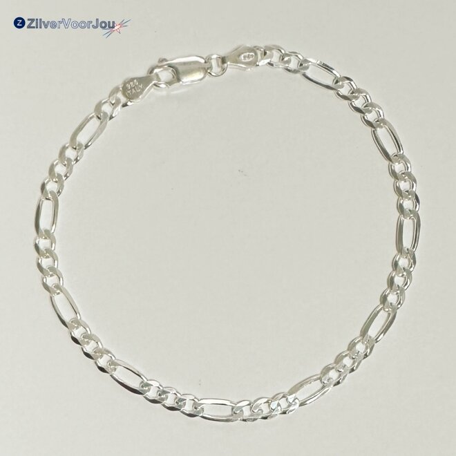 Zilveren 4 mm figaro schakel armband