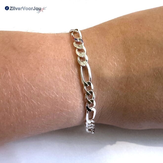 Zilveren 6 mm figaro schakel armband