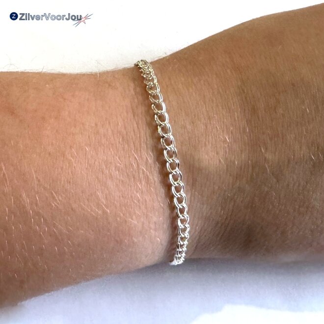 Zilveren  3.5 mm dubbel gourmet schakel armbandje
