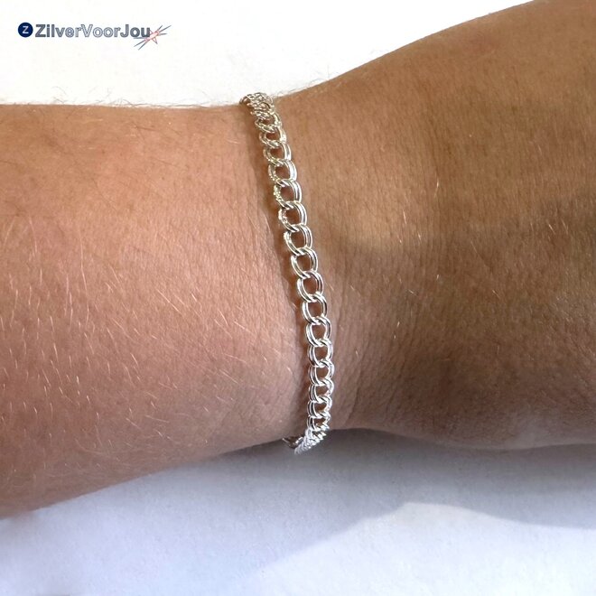 Zilveren dubbel gourmet schakel armbandje 19 cm