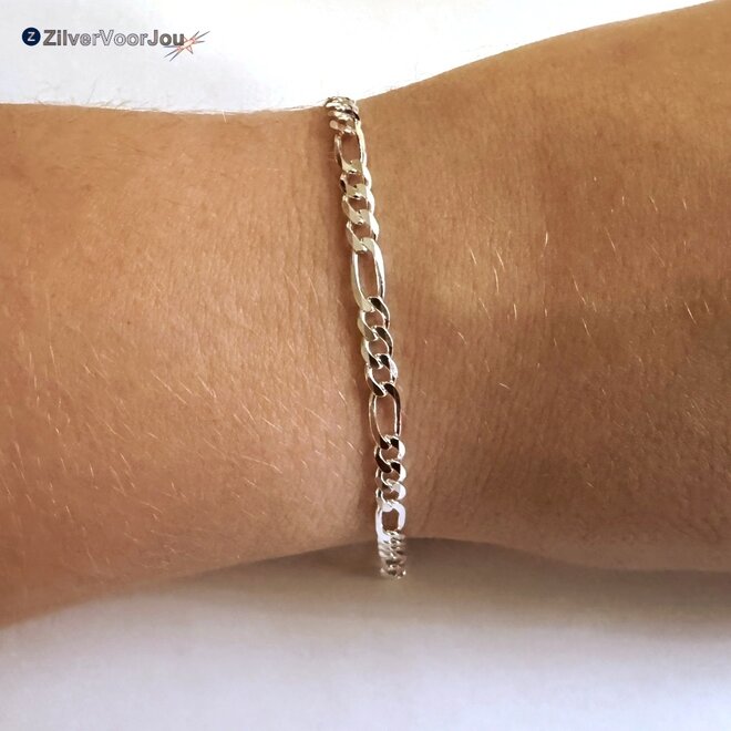 Zilveren 4 mm figaro schakel armband