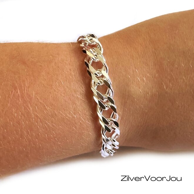 Zilveren 10 mm dubbele gourmet schakel heren armband