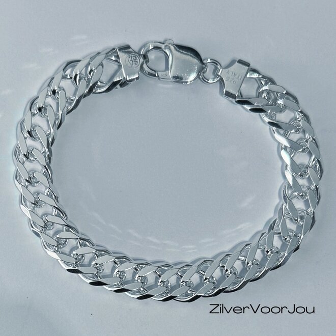 Zilveren dubbele gourmet schakel heren armband 20 cm 10 mm breed massief