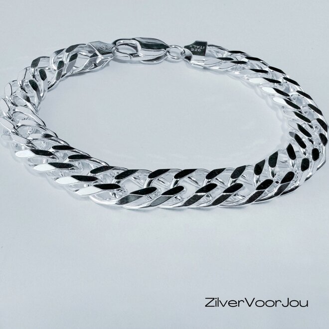 Zilveren dubbele gourmet schakel heren armband 20 cm 10 mm breed massief