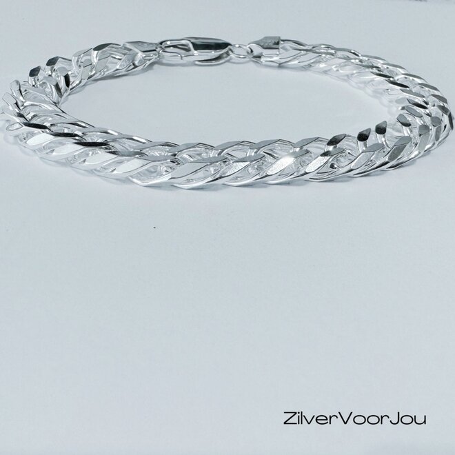 Zilveren dubbele gourmet schakel heren armband 20 cm 10 mm breed massief