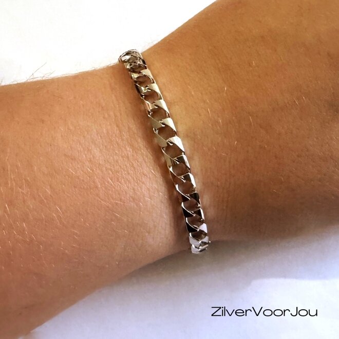 Zilveren 5.5 mm vierkante gourmet armband rhodium