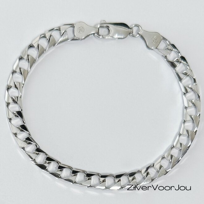 Zilveren 5.5 mm vierkante gourmet armband rhodium