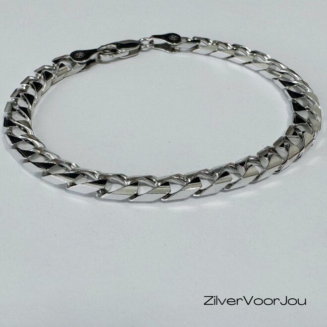 Zilveren 5.5 mm vierkante gourmet armband rhodium