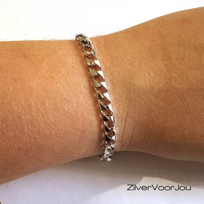 Zilveren 5.5 mm vierkante gourmet armband rhodium
