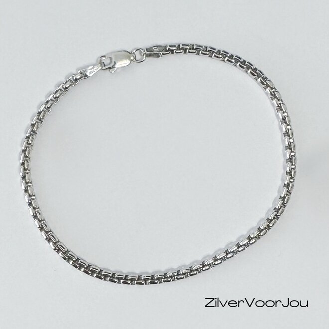Zilveren 3 mm ronde box schakel armband