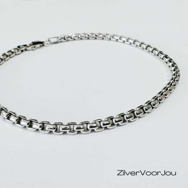 Zilveren 3 mm ronde box schakel armband