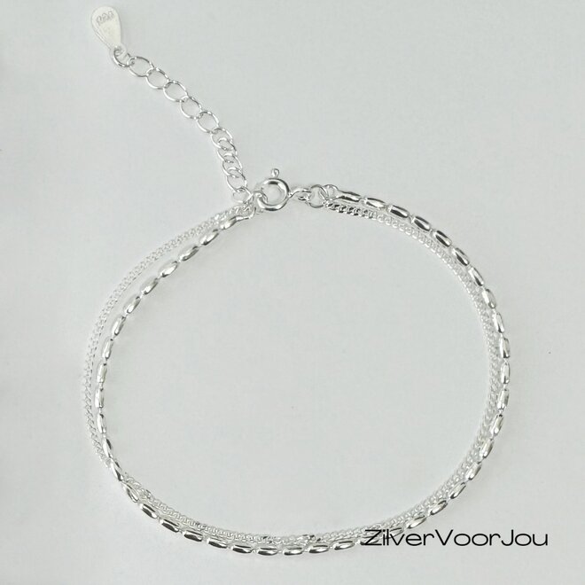Zilveren 2 kettinkjes armbandje 16-20 cm