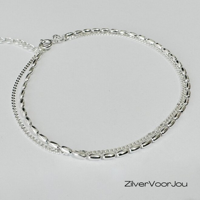 Zilveren 2 kettinkjes armbandje 16-20 cm