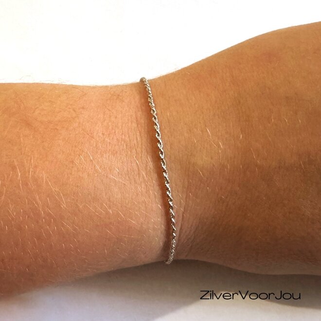 Zilveren rope armbandje rhodium