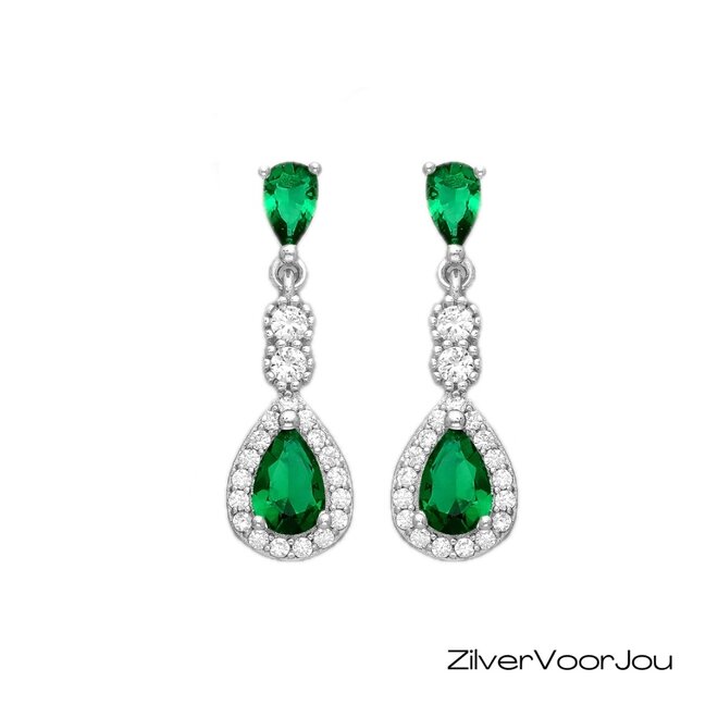 Zilveren smaragd groene oorhangers