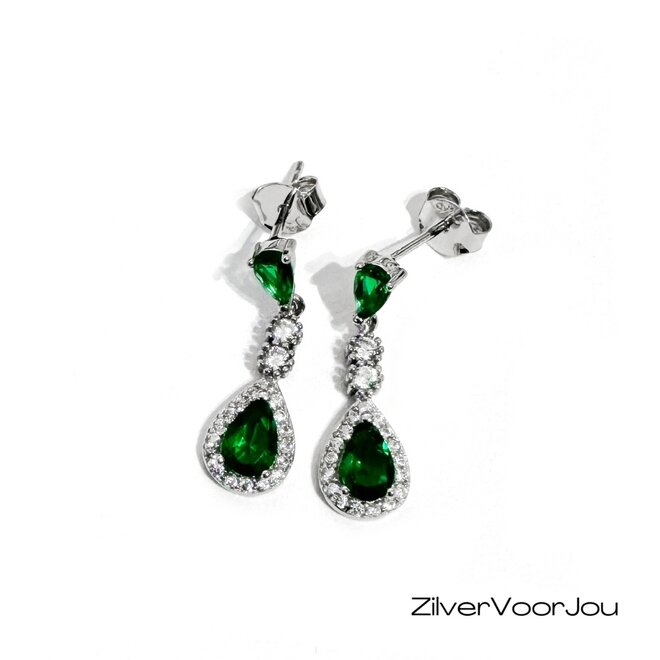 Zilveren smaragd groene oorhangers