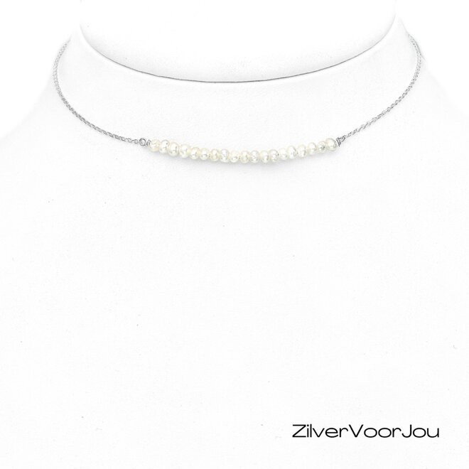Zilveren rij zoetwaterparel ketting