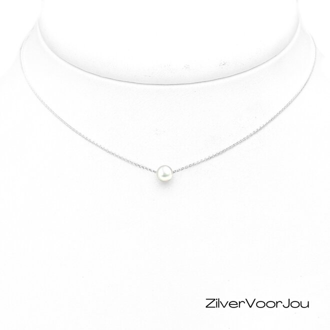 Zilveren minimalistische zoetwaterparel ketting