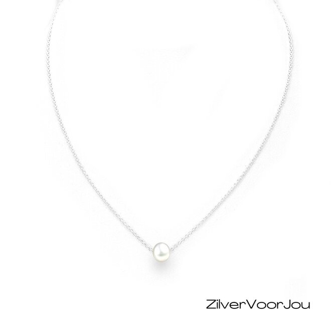 Zilveren minimalistische zoetwaterparel ketting