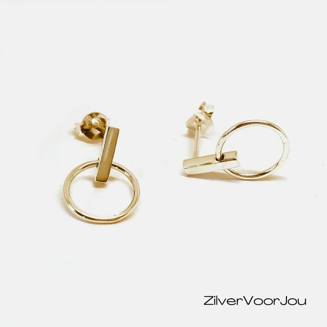 Gold plated 925  zilver staaf ringetje oorstekers