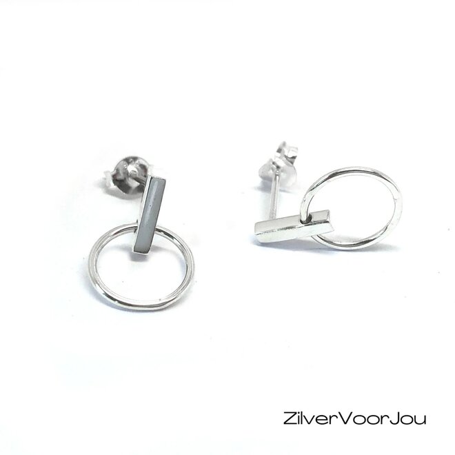 Zilveren oorstekers staafje ringetje