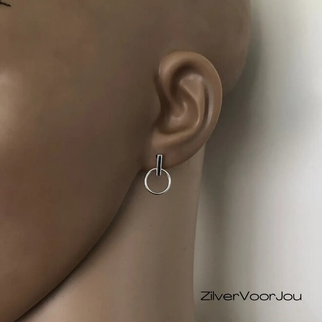 Zilveren oorstekers staafje ringetje