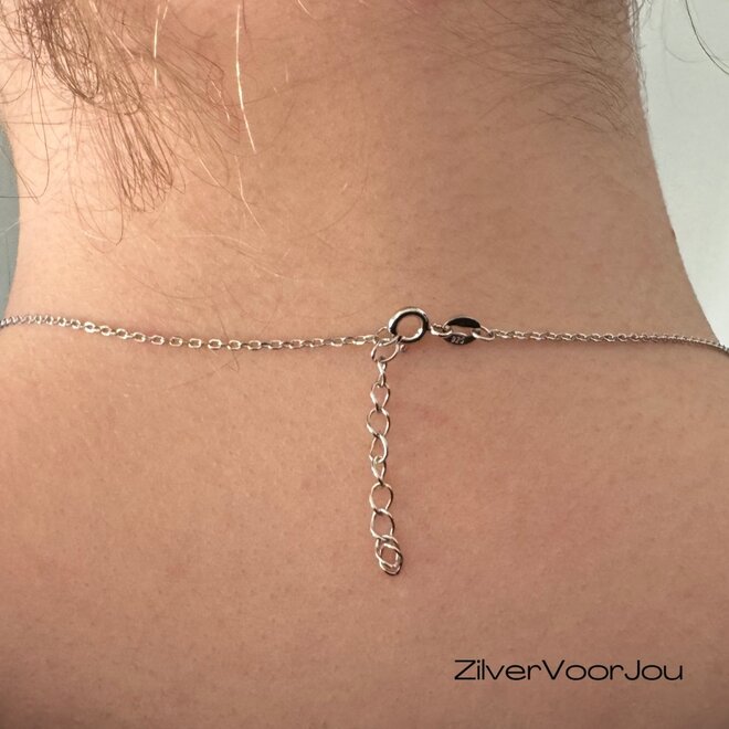 Zilveren ibiza style ketting witte zirkonia