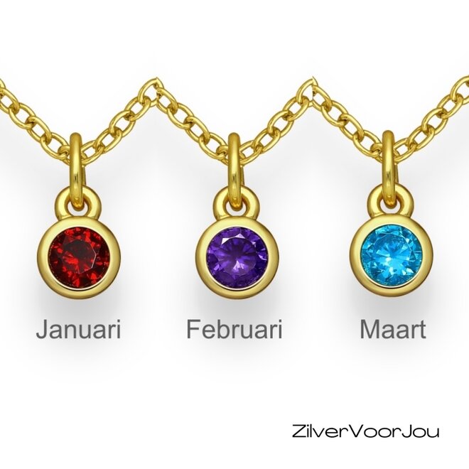 Gold plated 925 zilveren  geboorstesteen ketting