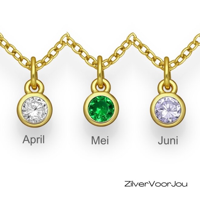 Gold plated 925 zilveren  geboorstesteen ketting